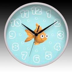 Cute Orange Fish Round Wall Clock with Black Hour, Minute, and Seconds hands. 11.75" diameter.