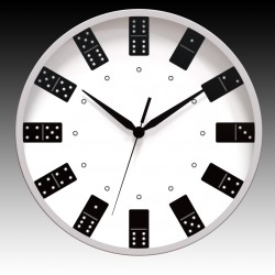 Dominoes Round Wall Clock with Black Hour, Minute, and Seconds hands. 11.75" diameter."