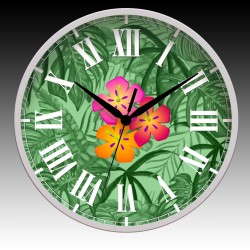 Hibiscus Floral, Hour , Minute and Seconds hands. 11.75" diameter.