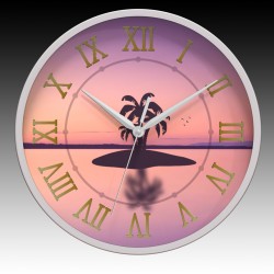 Palm Tree Wall Clock with Gray Hour, Minute, and Seconds hands. 11.75" diameter.