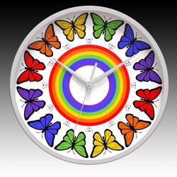 Butterfly Wall Clock with Gray Hour, Minute, and Seconds hands. 11.75" diameter.