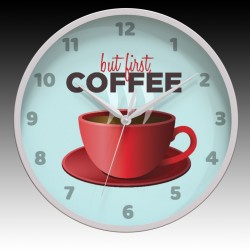 Coffee Round Wall Clock with Gray Hour, Minute, and Seconds hands. 11.75" diameter.
