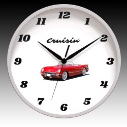 Crusin Round Wall Clock with Black Hour, Minute, and Seconds hands. 11.75" diameter.