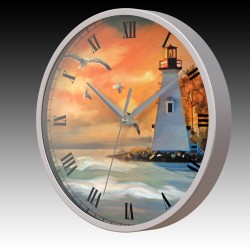 Lighthouse with Gray Hour, Minute, and Seconds hands. 11.75" diameter.