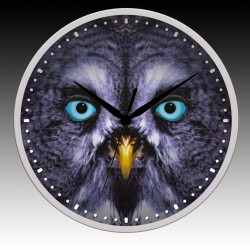 Owl Head Round Wall Clock with Black Hour, Minute, and Seconds hands. 11.75" diameter.