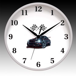 Car Race Round Wall Clock with Black Hour, Minute, and Seconds hands. 11.75" diameter.