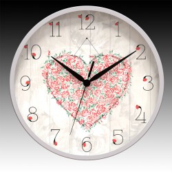 Rose Heart Round Wall Clock with Black Hour, Minute, and Seconds hands. 11.75" diameter.