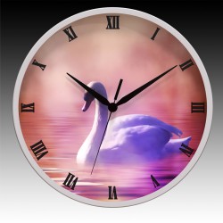 Swan Round Wall Clock with Black Hour, Minute, and Seconds hands. 11.75" diameter