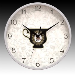 TeaCup Wall Clock with Black Hour, Minute, and Seconds hands. 11.75" diameter