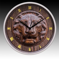 Lion Round Wall Clock with Black Hour, Minute, and Seconds hands. 11.75" diameter