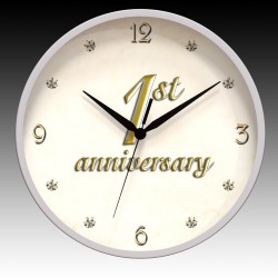 1st Anniversary Round Wall Clock with Black Hour, Minute, and Seconds hands. 11.75" diameter.