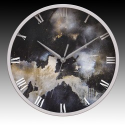 Painted Night Round Wall Clock with Gray Hour, Minute, and Seconds hands. 11.75" diameter.