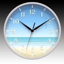 The Beach Round Wall Clock with Black Hour, Minute, and Seconds hands. 11.75" diameter.